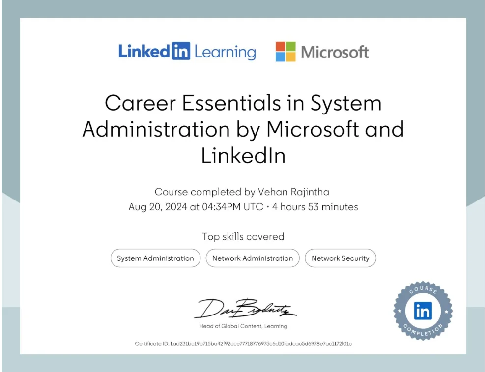System Administration Certificate